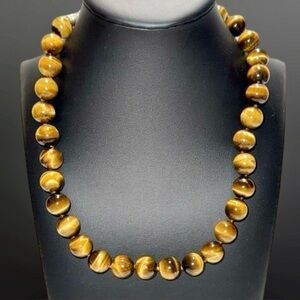 Whitney Kelly Tiger Eye Beaded Necklace Sterling Silver 925 Clasp 18"